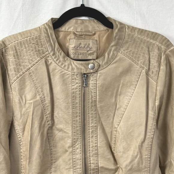 Selby Collection Jacket Womens Sz XL Cream Faux Leather Distressed Stretch Moto - Picture 4 of 10